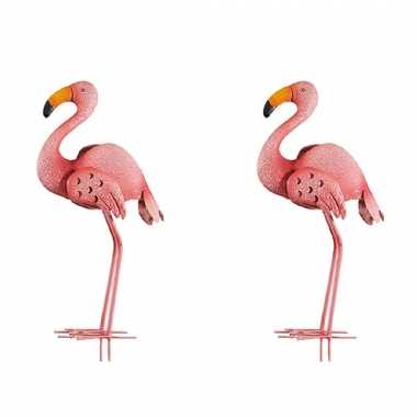 2x stuks dierenbeeld flamingo vogel 47 cm tuinbeeld steker tuinbeeldje