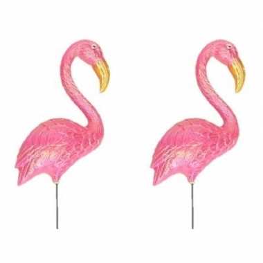 2x stuks dierenbeeld flamingo vogel 60 cm tuinbeeld steker tuinbeeldje