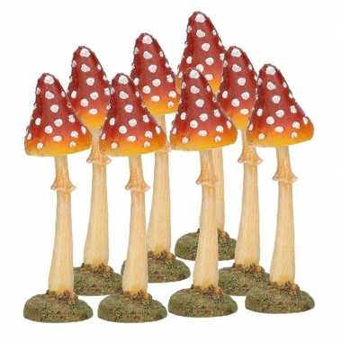 8x decoratie paddenstoel vliegenzwam 12 cm tuinbeeldje
