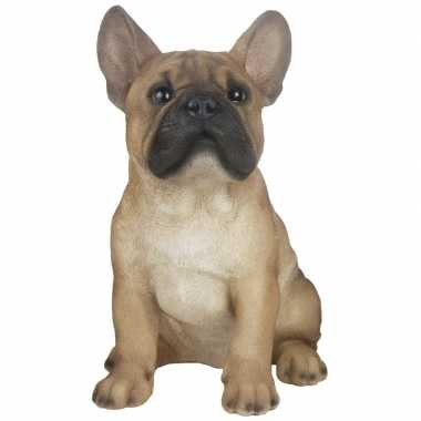 Tuinbeeld franse bulldog hond lichtbruin 29 cm tuinbeeldje