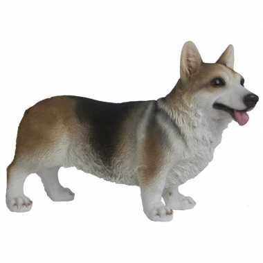 Tuinbeeld welsh corgi hond donkerbruin 32 cm tuinbeeldje