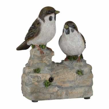Vogel tuinbeeldje musjes met geluid 11 cm
