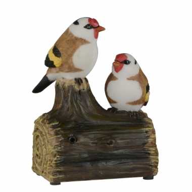 Vogel tuinbeeldje puttertjes met geluid 11 cm