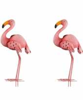 2x stuks dierenbeeld flamingo vogel 47 cm tuinbeeld steker tuinbeeldje