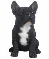 Tuinbeeld franse bulldog hond zwart 29 cm tuinbeeldje