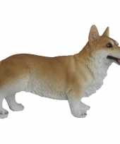 Tuinbeeld welsh corgi hond lichtbruin 32 cm tuinbeeldje